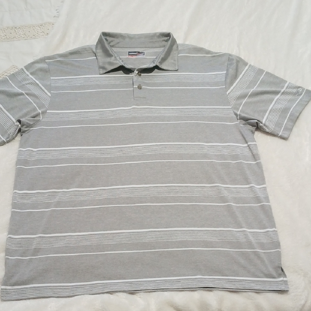 Mens XL Light Gray Striped Polo Shirt